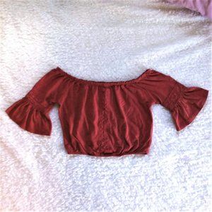Bell Sleeve Hippie Cold Shoulder Cropped Top Size Sm